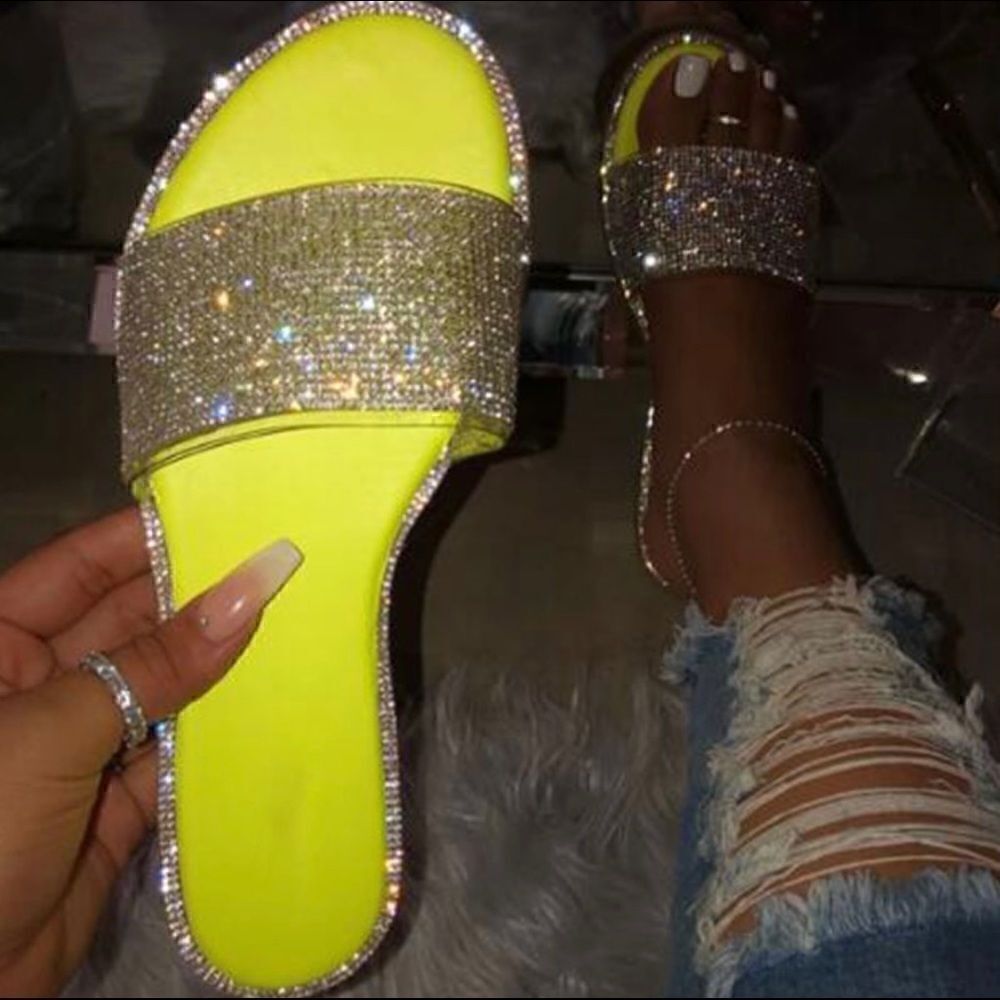 Yellow Bling Slide Sandals